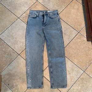 Rag & Bone Blue Harlow ankle straight Jean in Lyra with Jewel